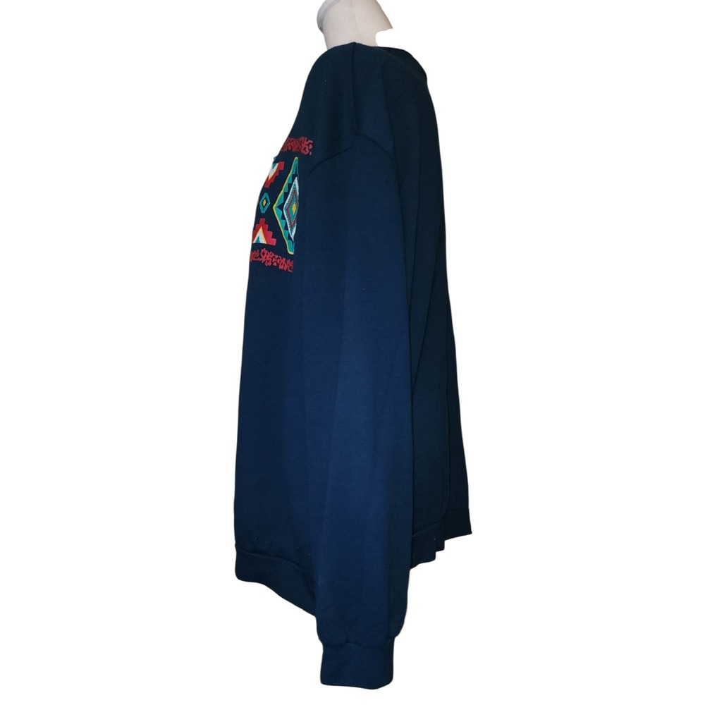 VTG 90's Blair Cardigan Sweater 3XL Navy Blue Embroidered Geometric Button Up - Picture 3 of 8
